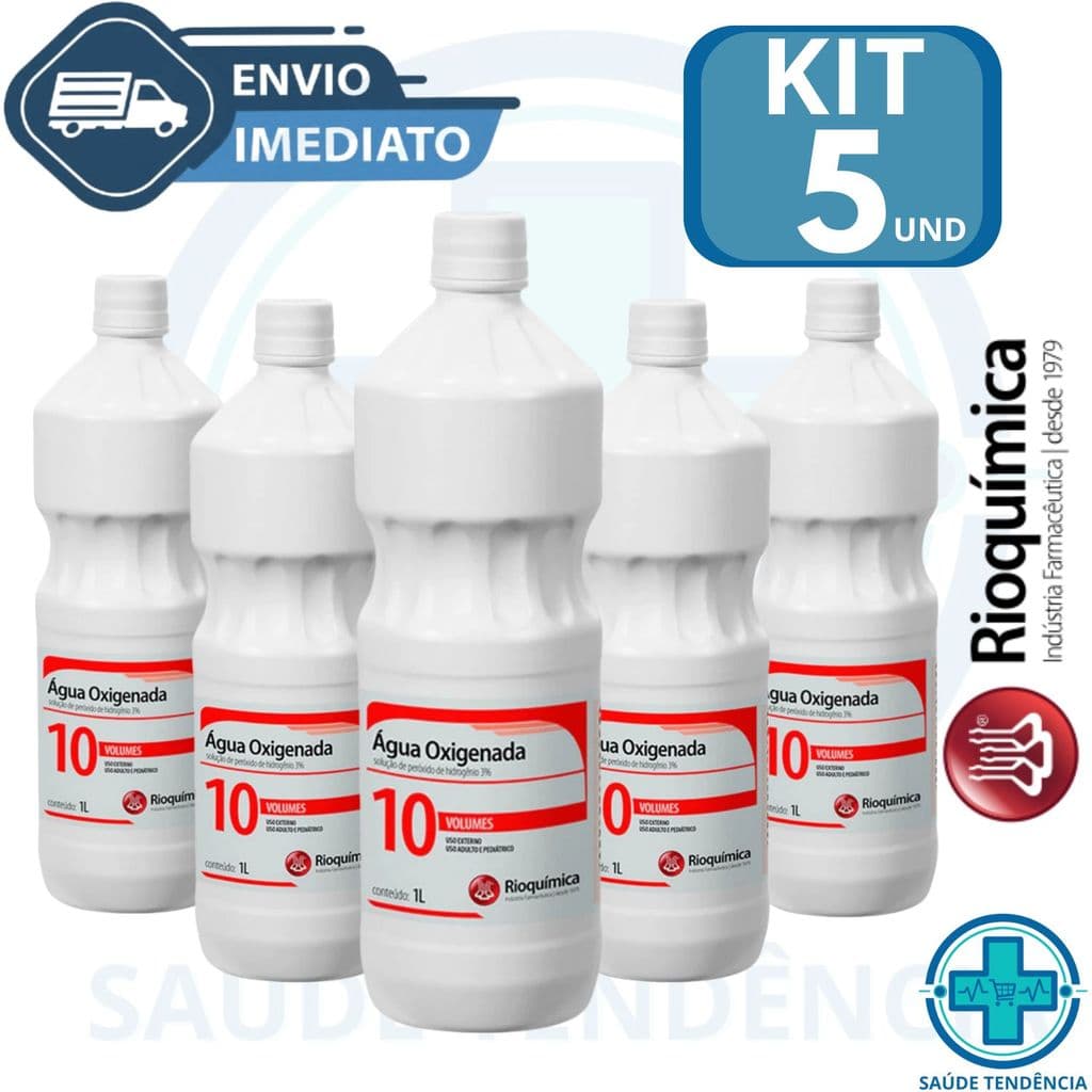 KIT 5 Água Oxigenada 10 Volumes de 1 Litro Rioquímica