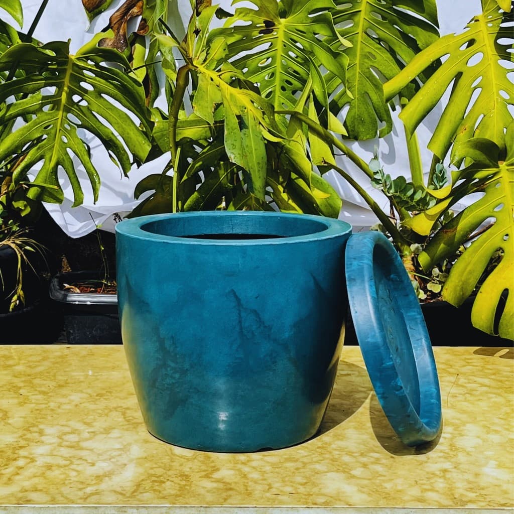 Vaso Decorativo Planta Bojo Redondo M Marmorizado Liso Polietileno 35x39 Luxo Resistente Leven Artes
