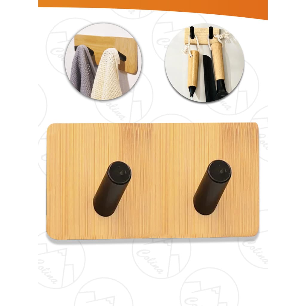 Gancho De Parede Autoadesivo Duplo Ferro e Bambu Banheiro Cozinha