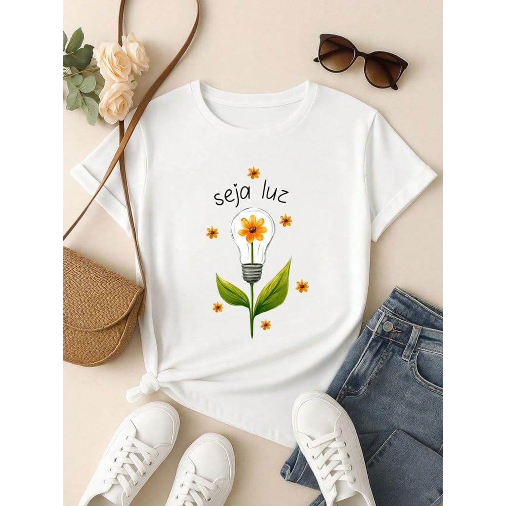 Blusa Feminina 100% Algodão Estampa "Seja Luz" – Confortável e Casual P M G GG