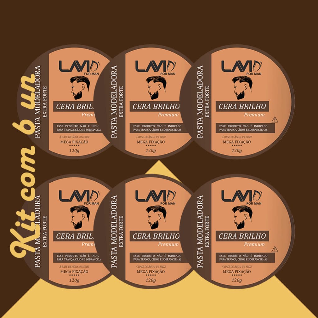 kit com 6 Pasta Modeladora Capilar 120G LAVID' FOR MAN CERA