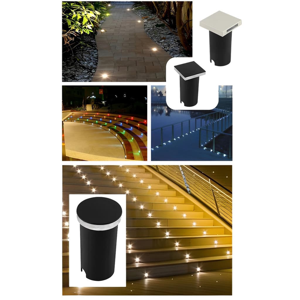 Balizador de Solo LED Embutir Quadrado 3000K IP67 Branco/Preto Bivolt Jardins Escadas
