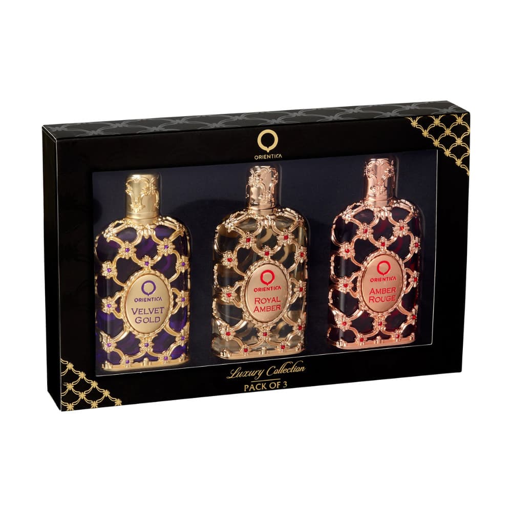 Kit de Perfumes Orientica Luxury Collection Amber Rouge + Royal Amber + Velvet Gold Eau de Parfum - 3 x 30ml