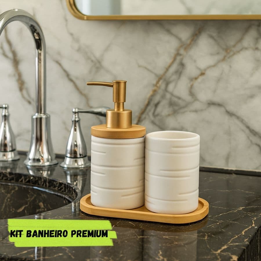 Cerâmica Decorativa Porta Sabonete Liquido Porta Escova De Dente Kit Banheiro Lavabo