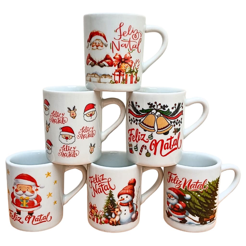 Kit Jogo Canecas Natal 120ml - Porcelana