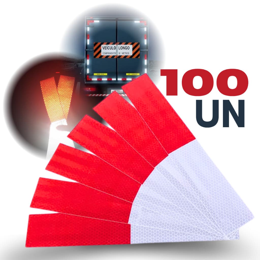 Kit 100un Faixa Refletiva Parachoque Branco e Vermelho Para Caminhão