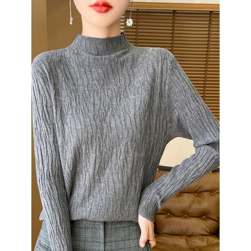 Padrão escuro outono inverno novo estilo meia gola alta camisa de fundo feminino solto estilo fino meados de pescoço Swe
