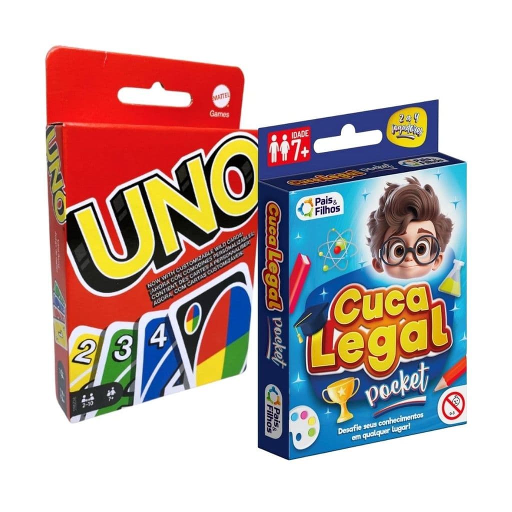 Kit Jogos Uno Cartas Original Mattel  + Cuca Legal Pocket Baralho de Boisa Viagem Tabuleiro