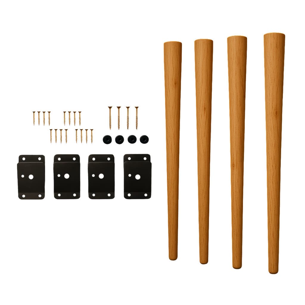 4 Pés Palito Retro 60cm Madeira Pinus + Parafusos Chapinhas Para Fixação Mesa Moveis