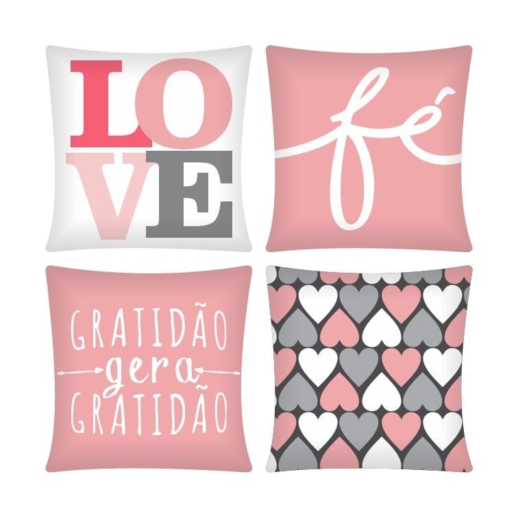 Kit 04 Capas De Almofada 43cm x 43cm Decorativa Estampa De Luxo Rosa Para Sala /Quarto/Escritório