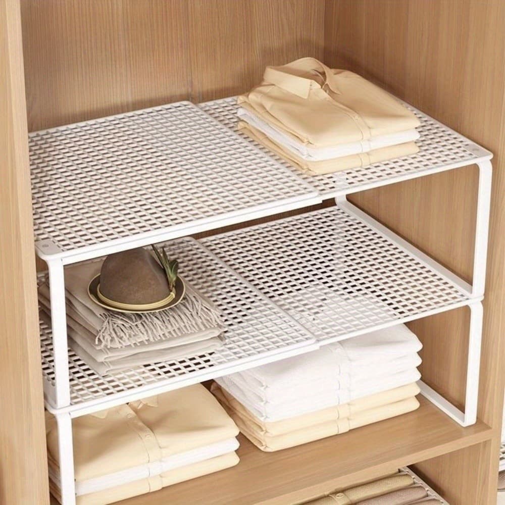 Organizador De Prateleira De Fio De Metal Extensível Ajustável Empilhável Rack De Armazenamento Para Cozinha Despensa Ba