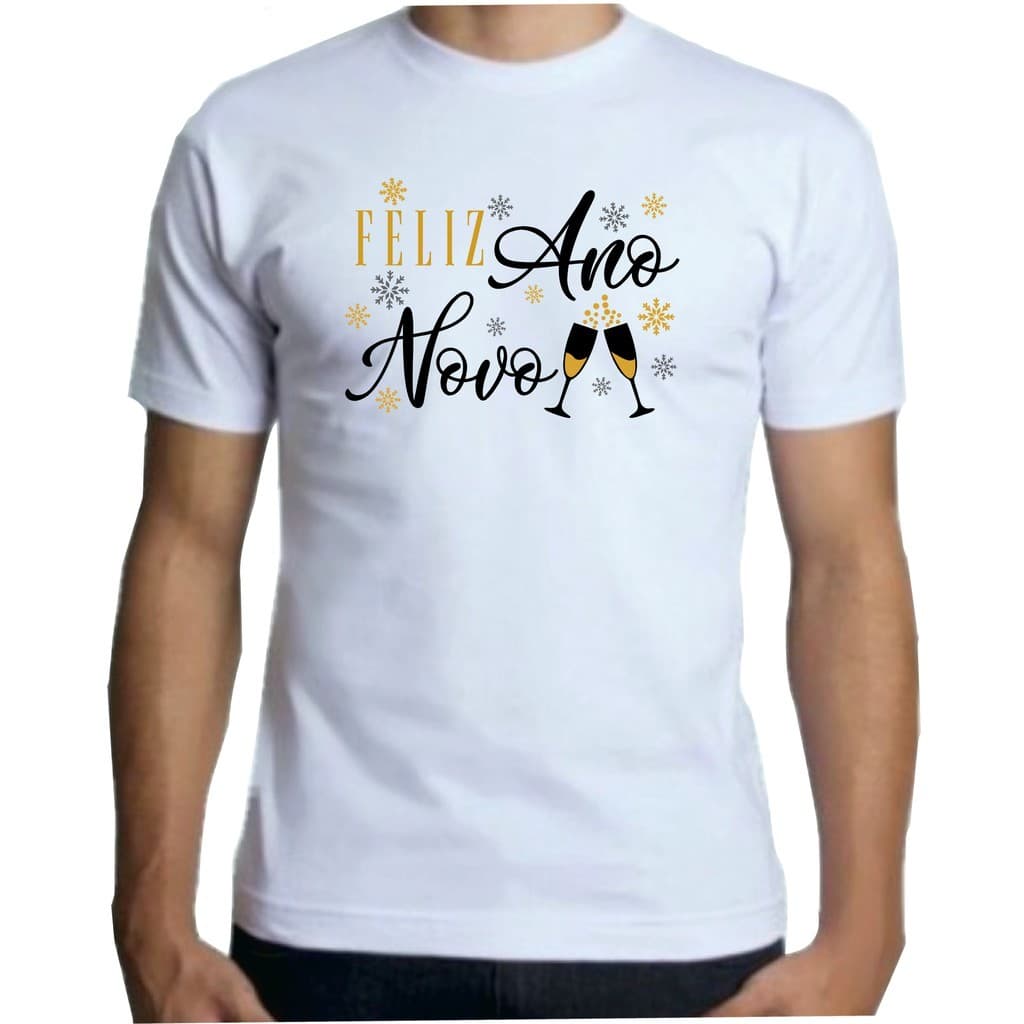 Camiseta Adulto Masculina Feliz Ano Novo Algodão Premium Tendência 2026