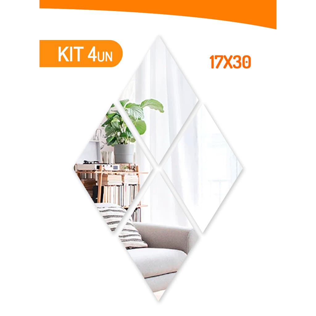 Kit 4 Espelho Adesivo Decorativo Losangulo - 17x30cm