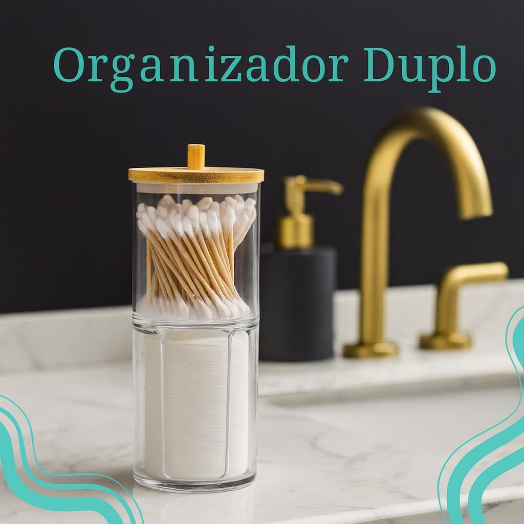 Porta Cotonetes Duplo Tampa Bambu Acrílico Multifuncional Organizador Algodão Resistente