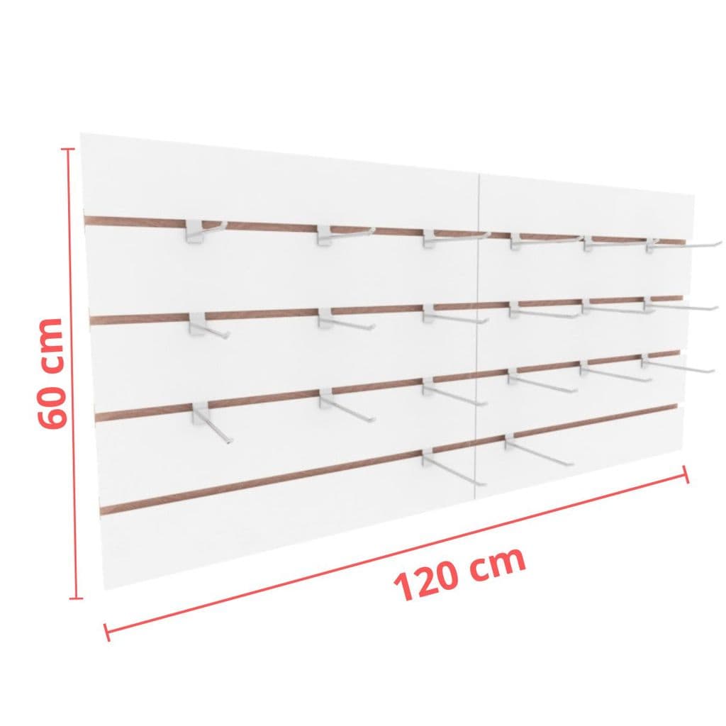 Painel canaletado com 20 ganchos 60x120 Branco mdf canaletado