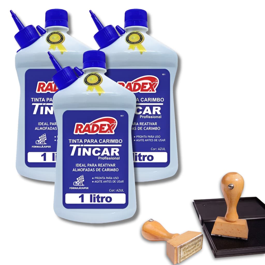 Kit 3 Tintas De Almofada De Carimbo Secagem Rápida 1 Litro Cada Alto Rendimento Azul