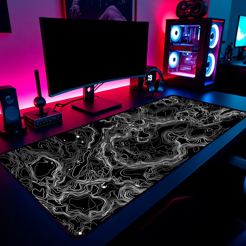 Mouse Pad Gamer Topografia Listras 65x30cm / 80x40cm / 90x50cm / 120x60cm / Borda Costurada