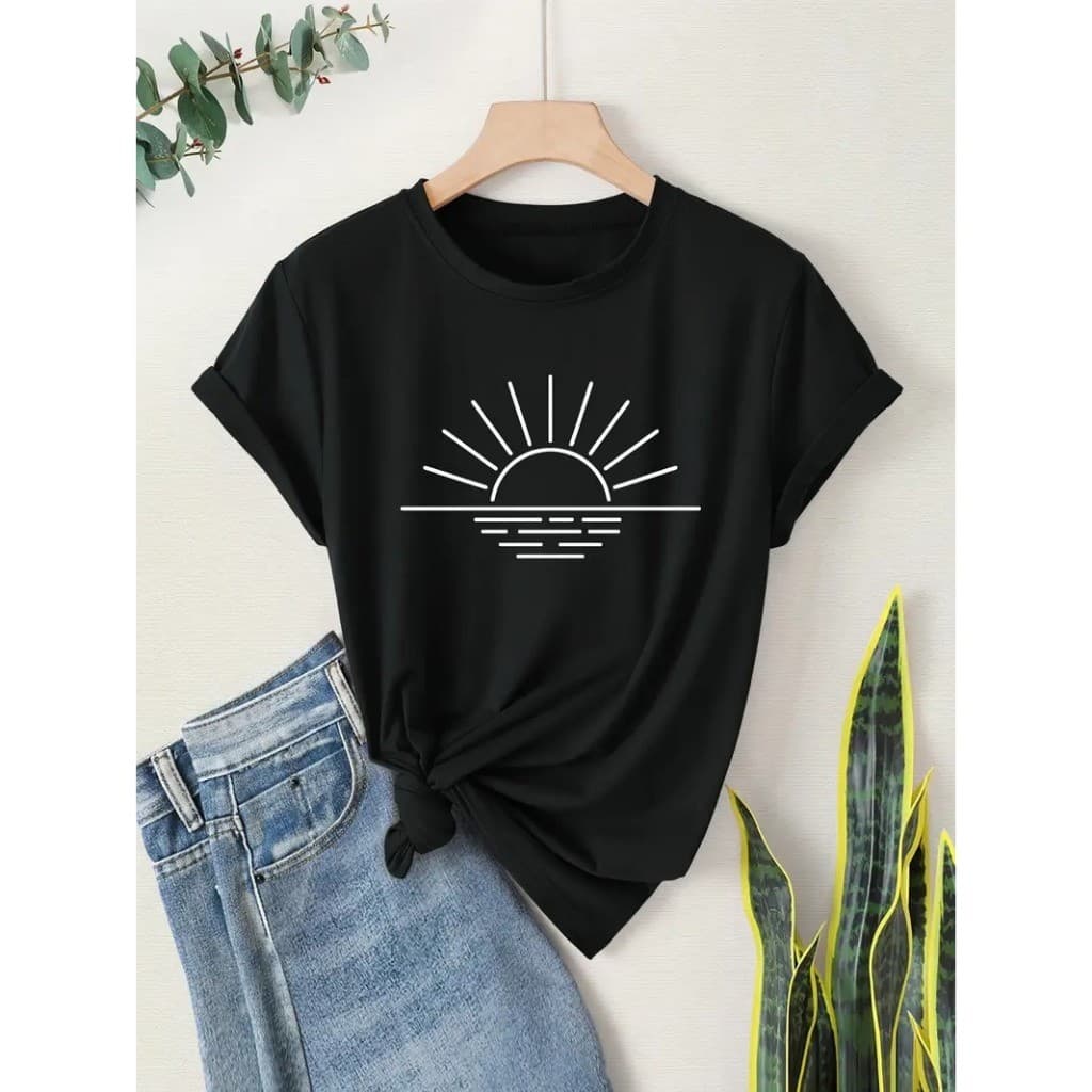 Camiseta Feminina Camisas 100% Algodão T-shirt Sol