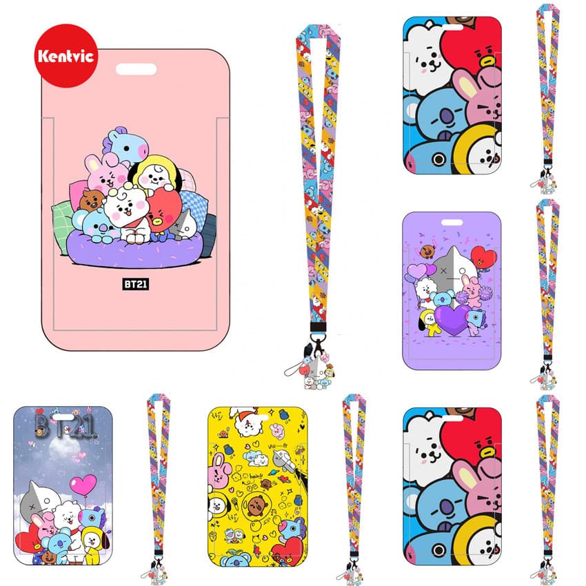 Porta-Cartões KPOP BT21 BTS Com Cordão Longo De Desenho Animado Para Cartão De Nome De Identificação De Trabalho