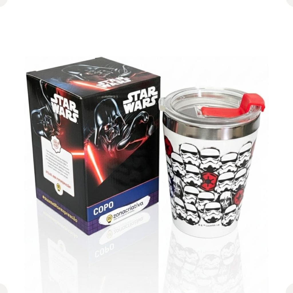 Copo Dark Side Snap 300ml Tampa Antivazamento Geek Star Wars Preto Zona Criativa Bebida Café Passeio