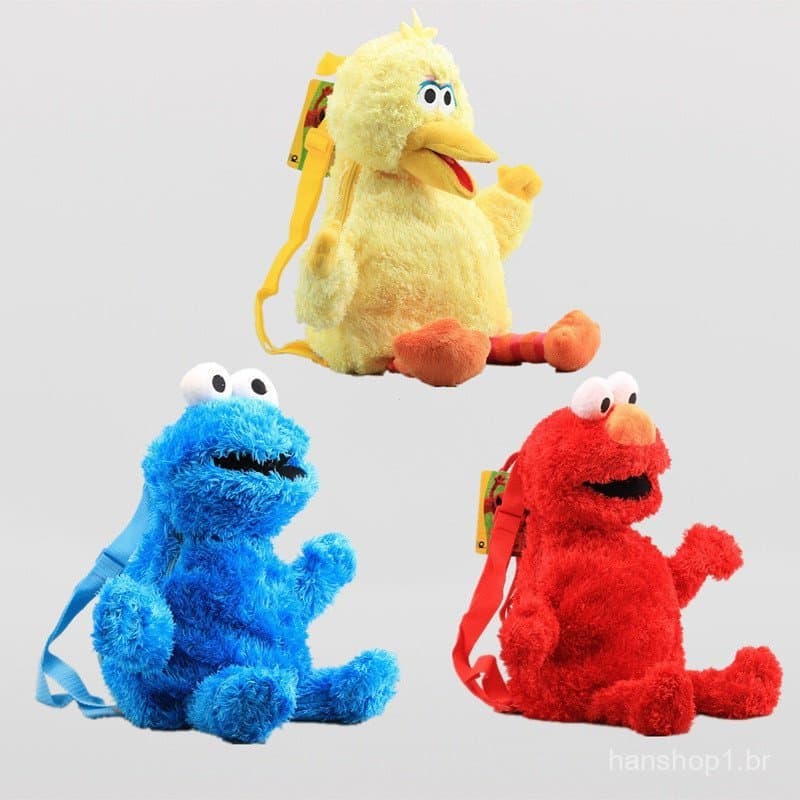 45cm Disney Anime Rua Sésamo Elmo Cookie Monster Big Bird Mochila De Pelúcia Recheada Boneca Escolar Kawaii Kids Birthda