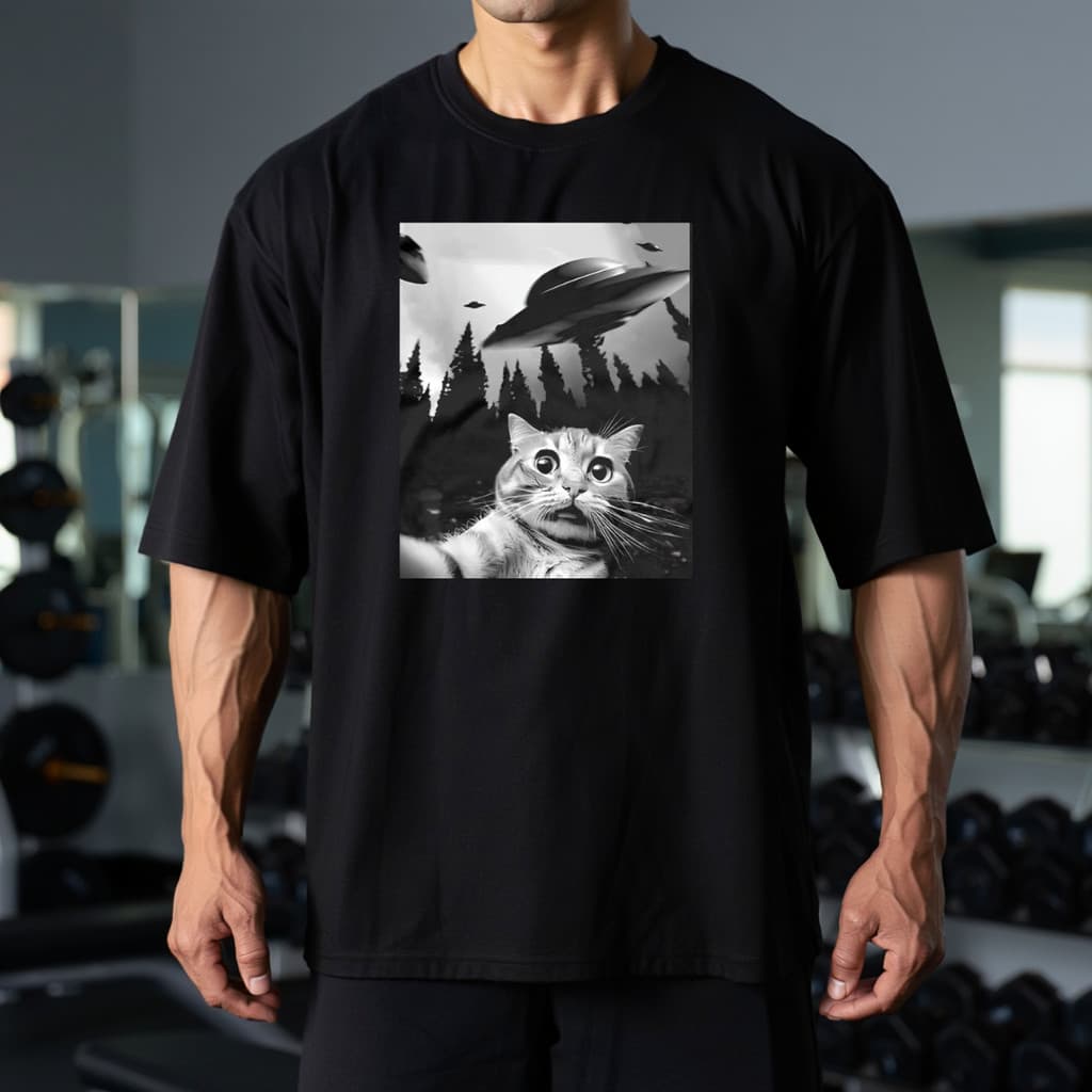 Camiseta Do Gatinho Assustado Divertido Disponivel Em Plus size Oversized Regular Alienigena Invasa Memi Engraçadoo