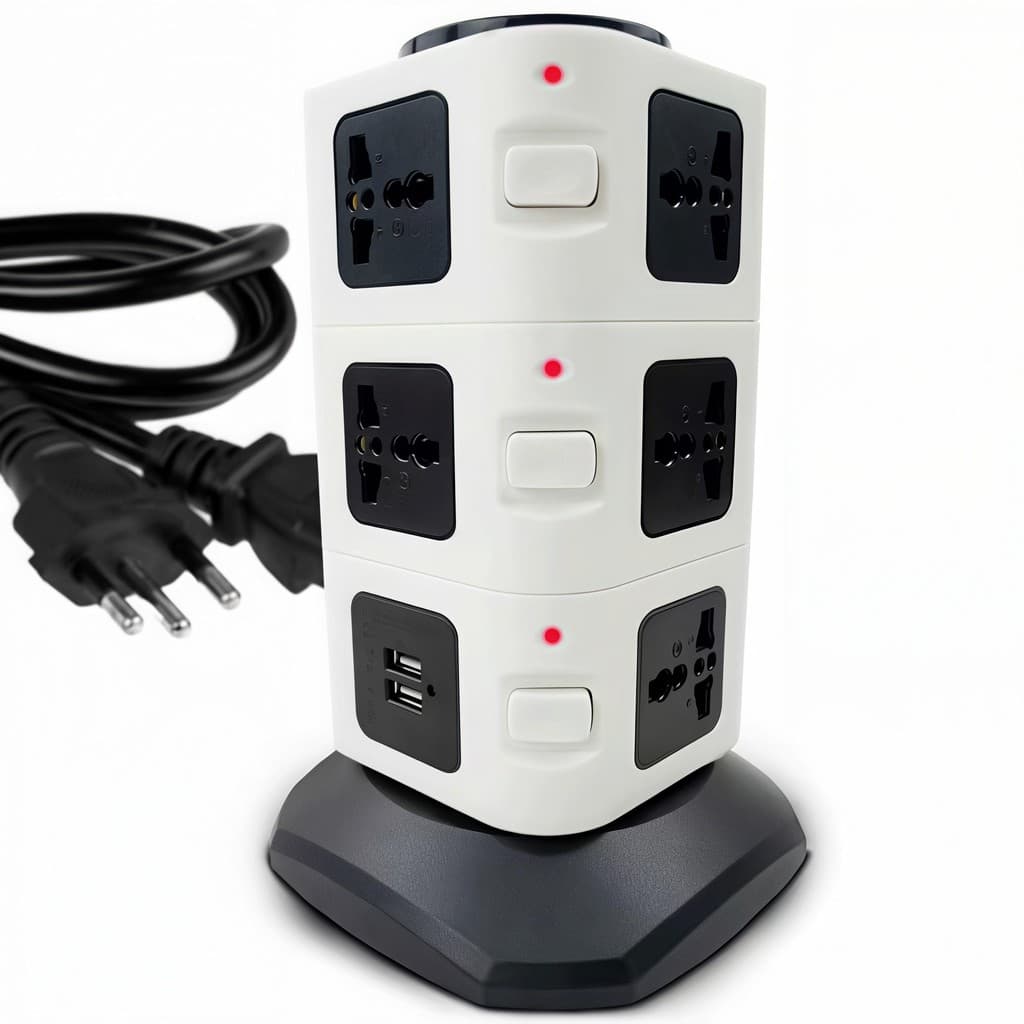 Tomada Elétrica Vertical 4 Saídas Universais 2 Usb 2500w Cor Branco