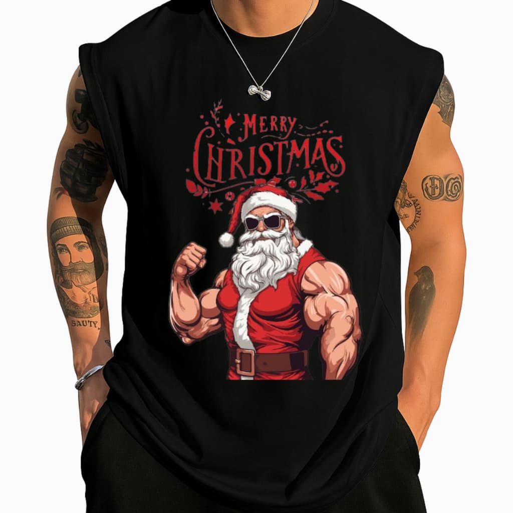 Oversized Regata Merry Christmas Academia Papai Noel Natal Academia Musculação