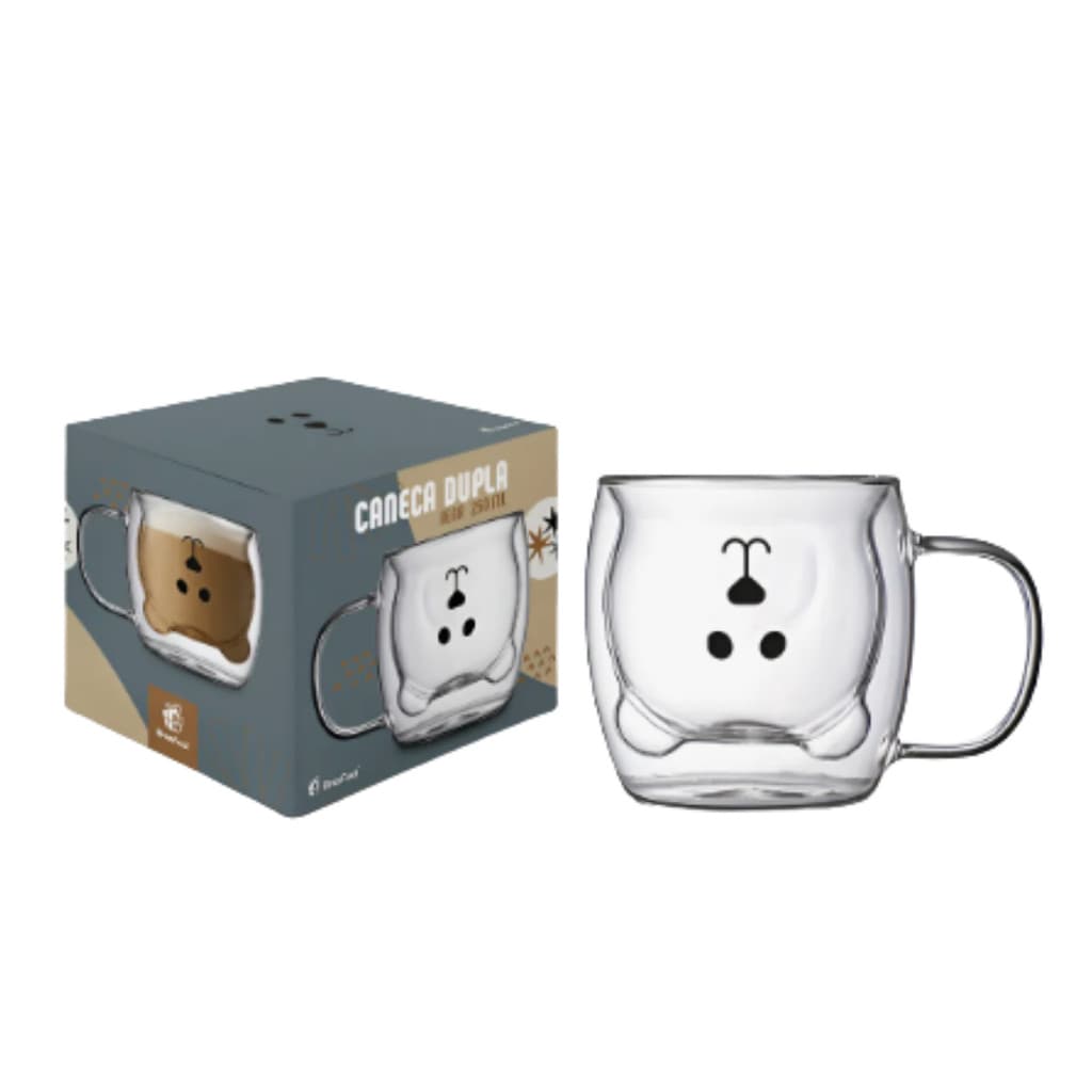 Caneca Dupla Brasfoot Urso 250ml - Vidro Transparente
