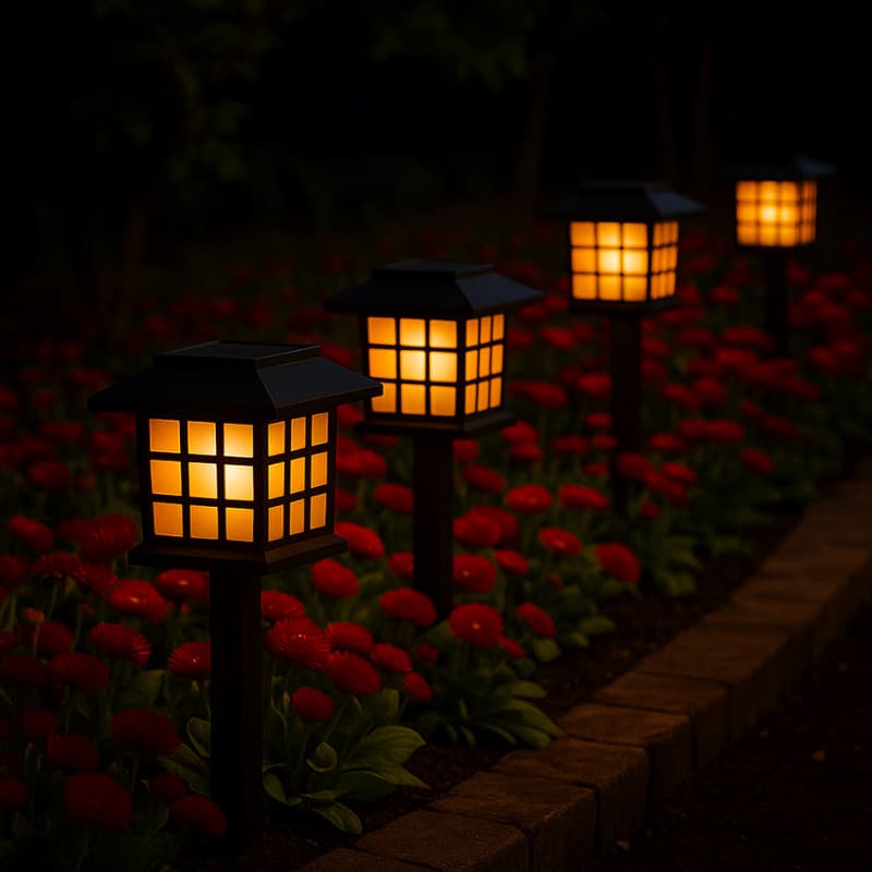 Kit 2 Luminárias Solares Espeto Jardim LED Casinha Decorativa Recarregável Caminho de Jardim Mini Poste