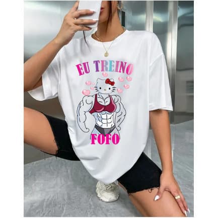 Camiseta Hell0 Kity Feminina  "Eu Treino Fofo" Blusa Academia Maromba Unissex envio imediato