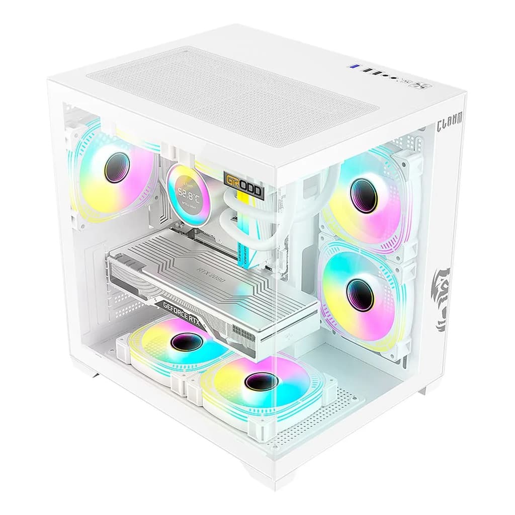 Gabinete Gamer Snow Grodd Vidro Micro Atx Clanm Sem ou Com 03, 05 ou 07 Fan ARGB + Controladora