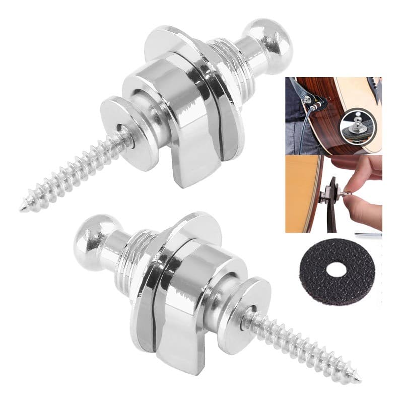 Kit 2x Strap Lock Trava Correia para Guitarra Baixo Violão nas cores Prata Preto