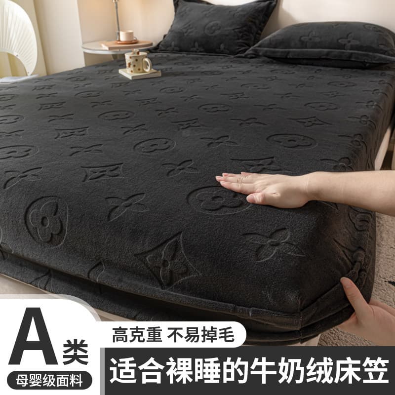 Classe A leite veludo folha de cama conjunto de três peças corte flor veludo outono inverno engrossado quente antiderrap