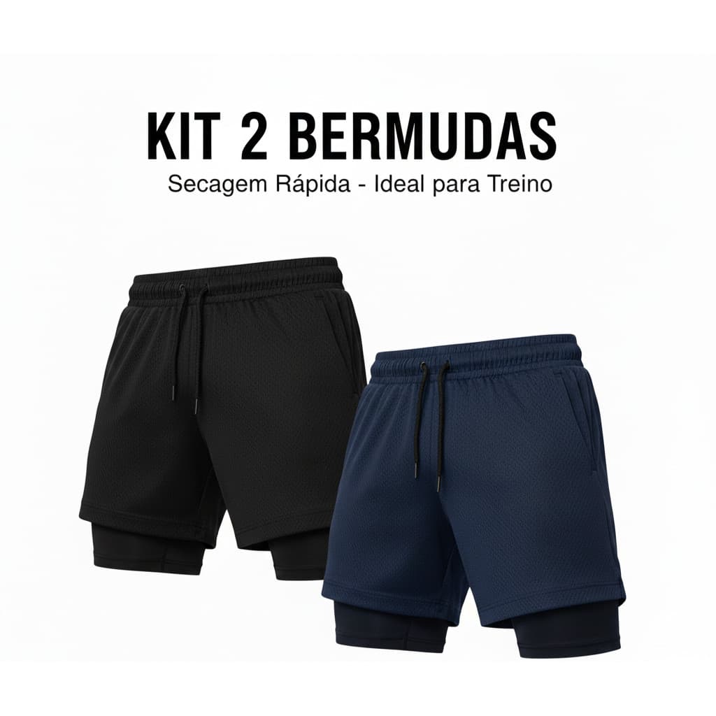Kit 2 Short Esportivo 2 Em 1 Bermuda Para Academia Kong