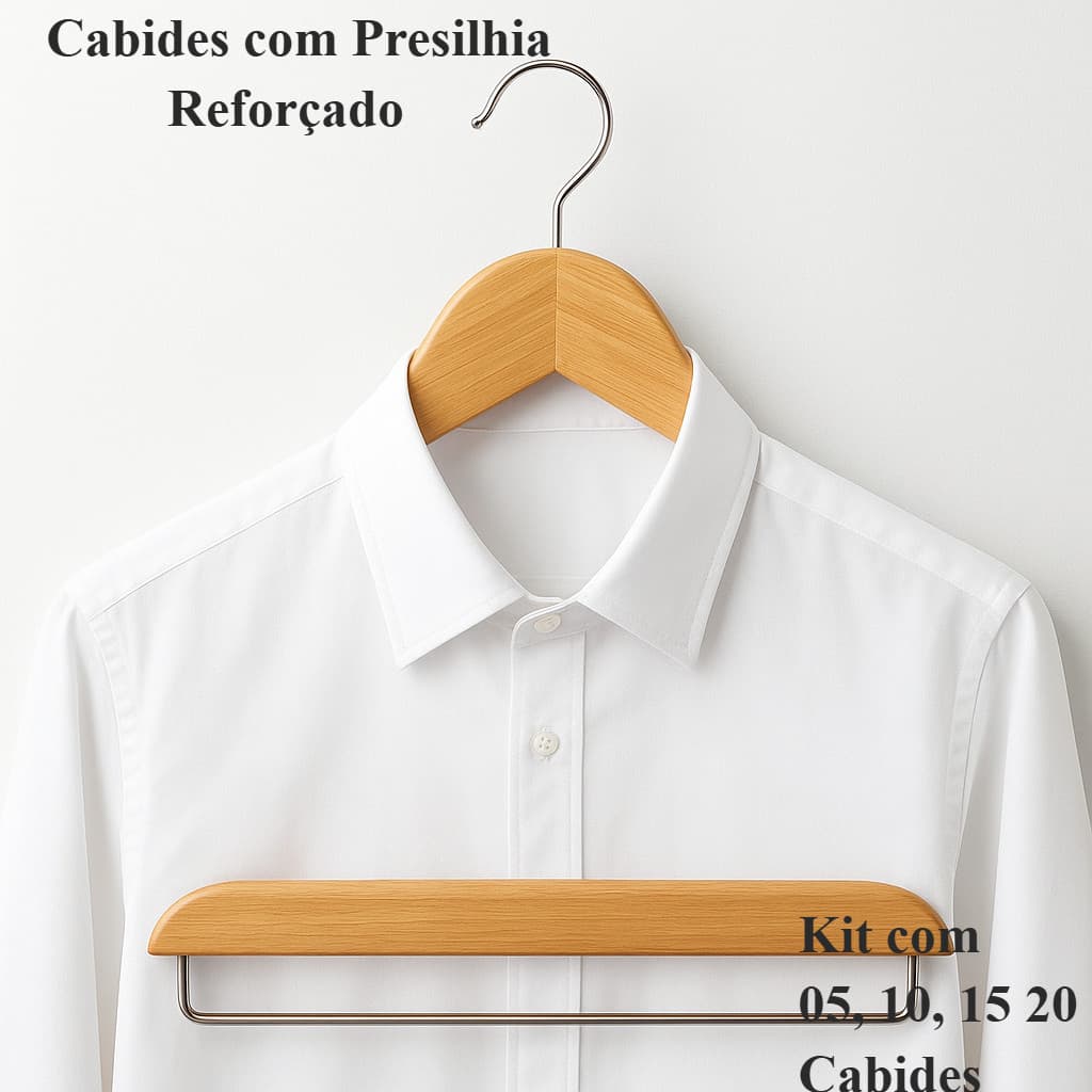 Cabide de Madeira com Presilha Premium Kit 20 Adulto Guarda Roupa Closet Araras Loja