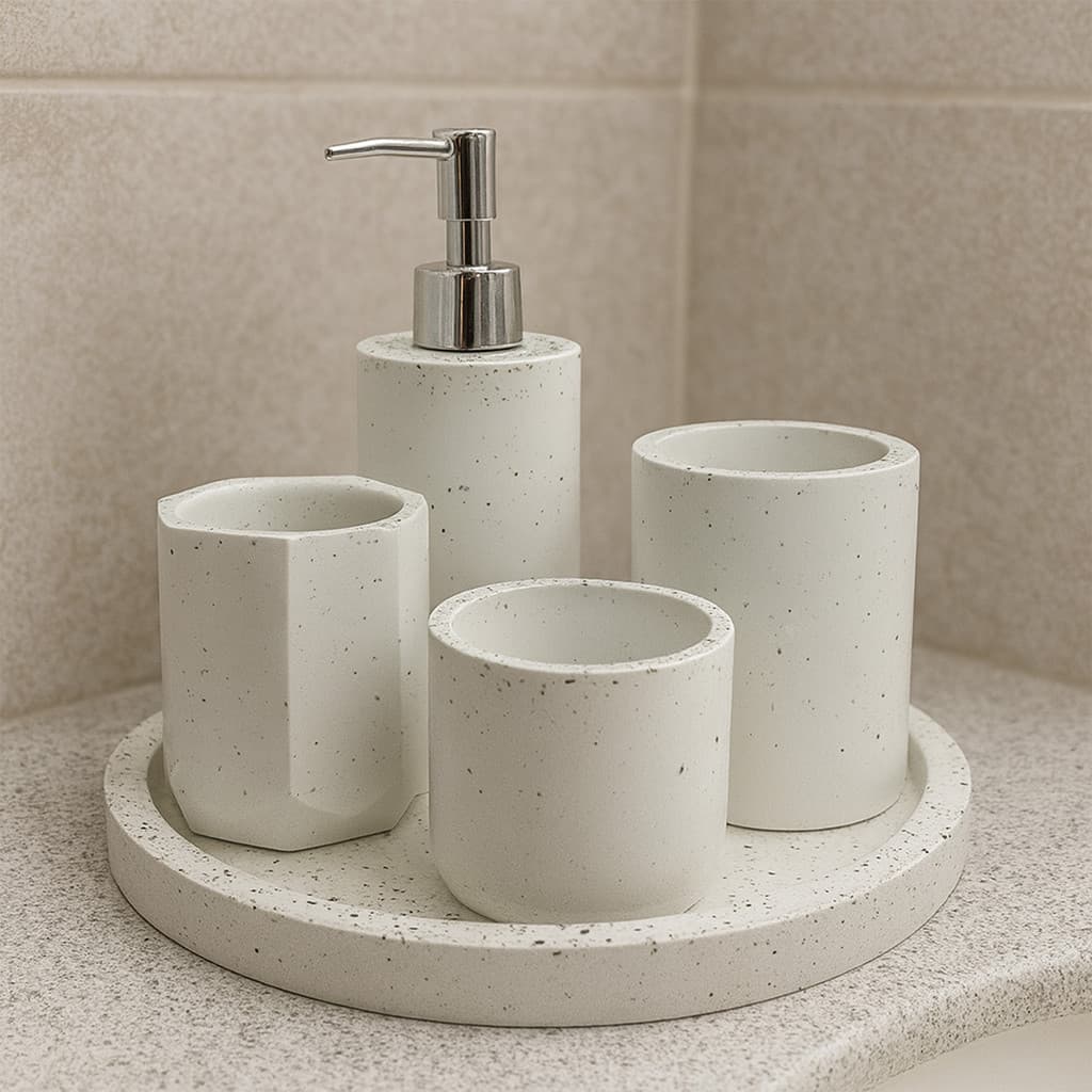 Kit Lavabo Banheiro Com Bandeja SaboneteiraLuxo Artesanal Prata