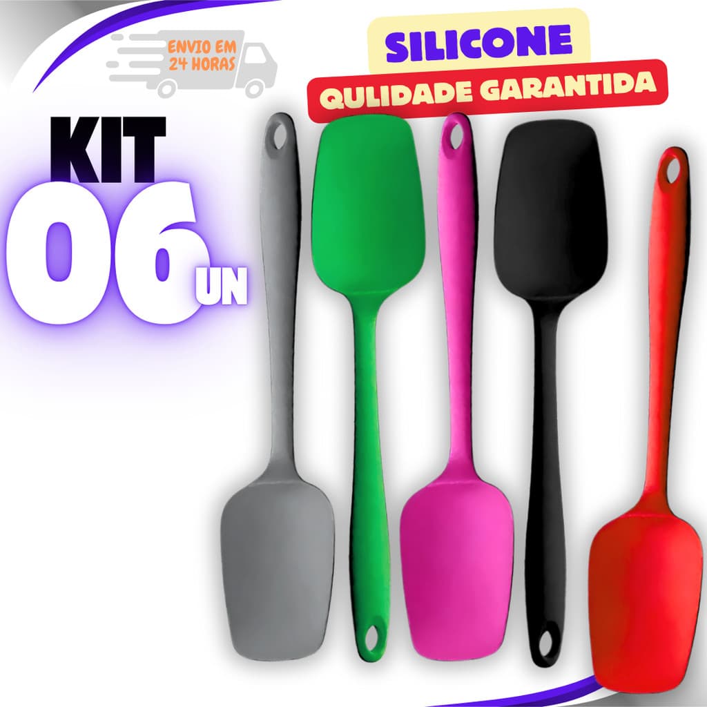 Jogo 6 ou 3 un Espátula de Silicone Espátula 27cm Grande Reta Cozinha Casa Buffet Linha Premium