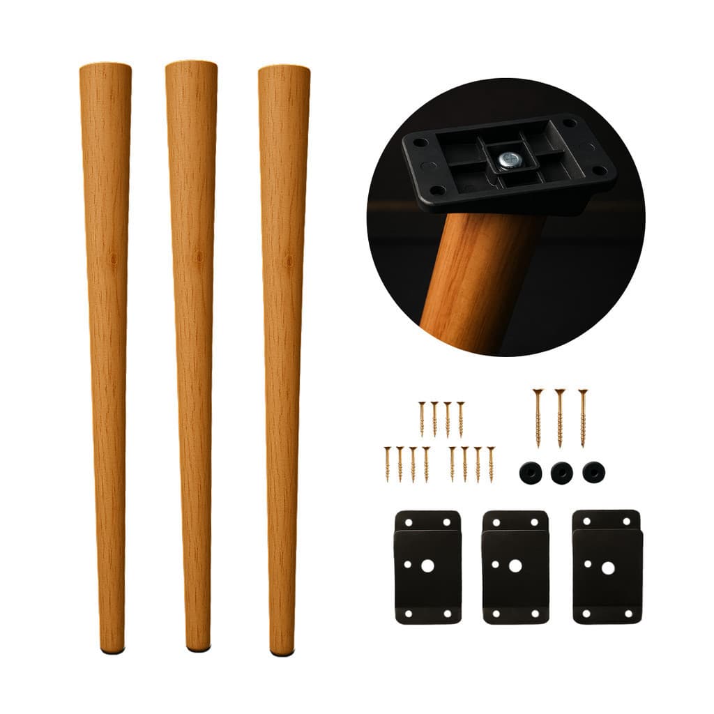 Kit 3 Pés Palito 70cm Para Mesa Moveis Com Chapinhas E Parafusos Fixação
