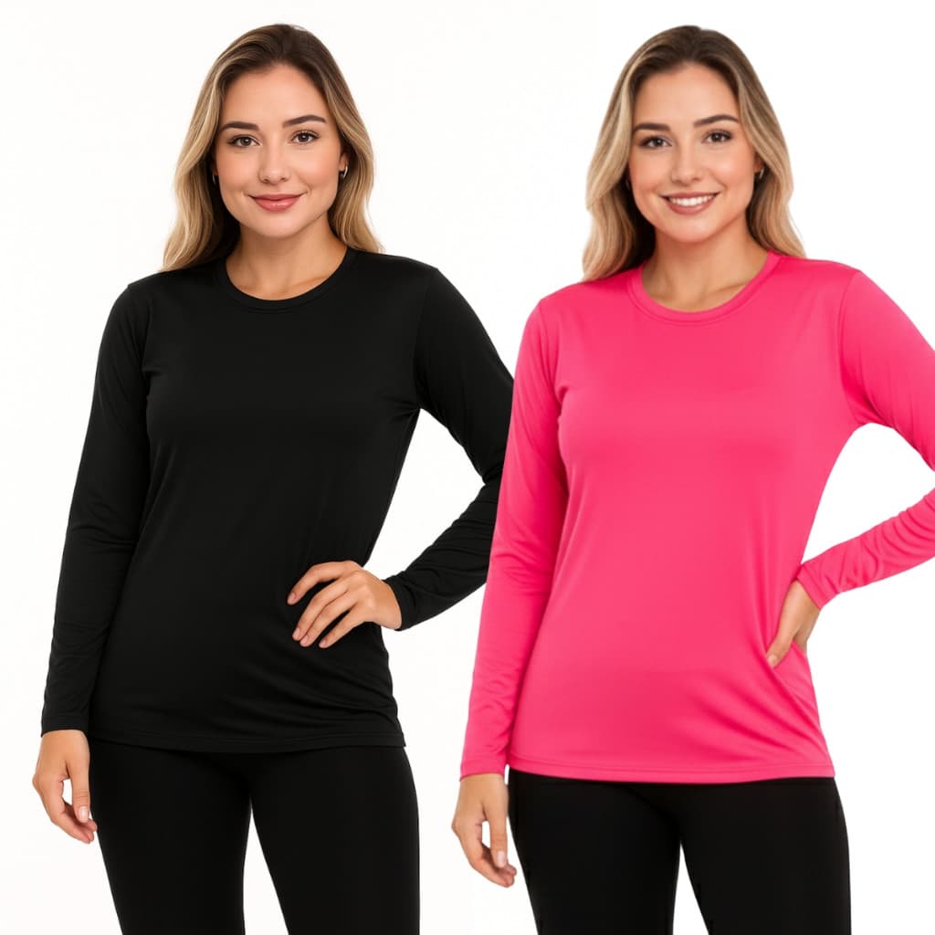 Kit 2 Camisetas UV Feminina UV 50+ Segunda Pele Esportiva Dry Fit Dia a Dia Inverno