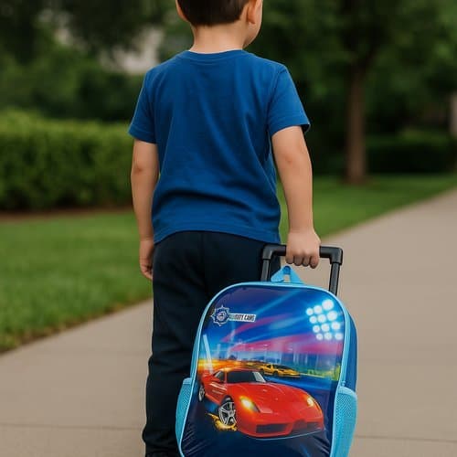 Mochila Infantil Rodinhas Carros Mochila Escolar Carrinho Crianças Resistente Puxador Cores Sortidas