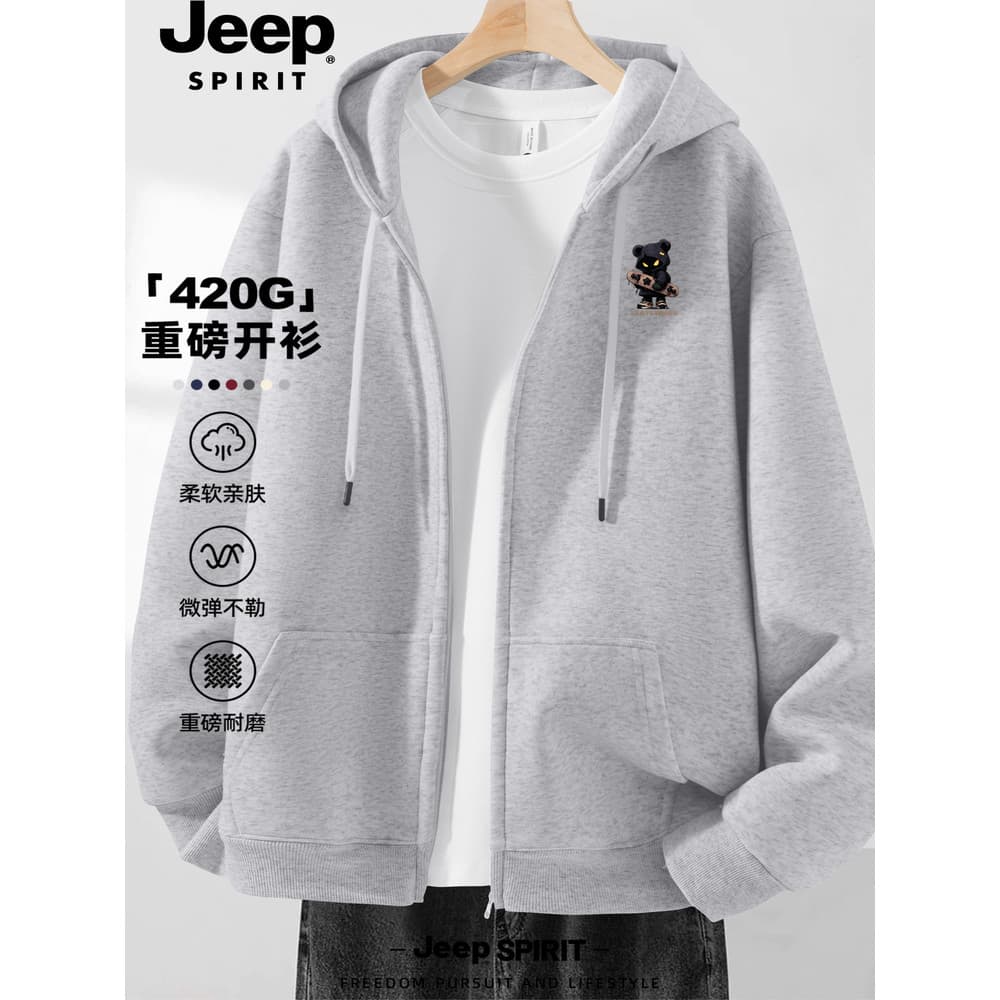 Jeep jeep forro de lã Cardigan moletom masculino 2026 novo estilo primavera outono prata raposa velo topo masculino mang