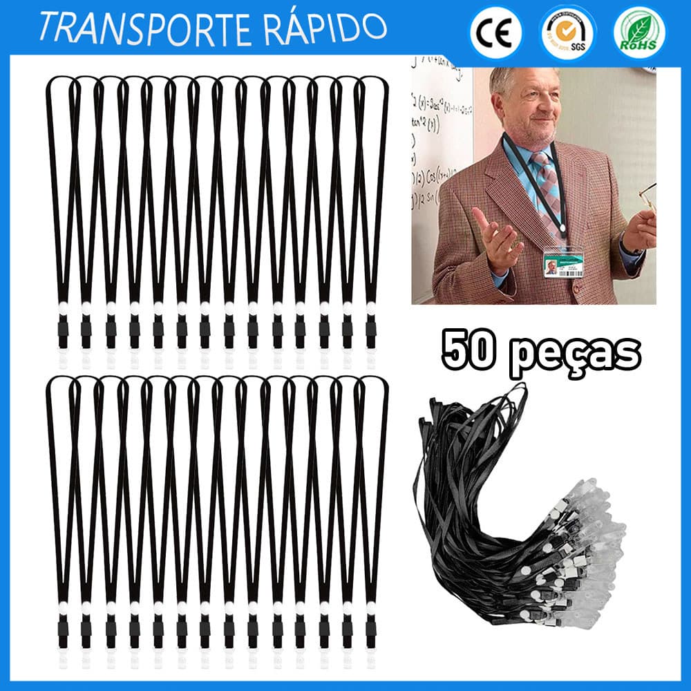 50x Cordões Porta Crachá Cordão preto com clipe Cordão para crachá adequado para funcionários estudantes participantes