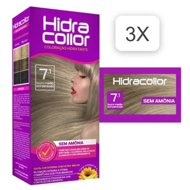 Kit 3 Tinturas Hidracollor 7.1 Louro Médio Acinzentado – Sem Amônia | 100 ml Cada