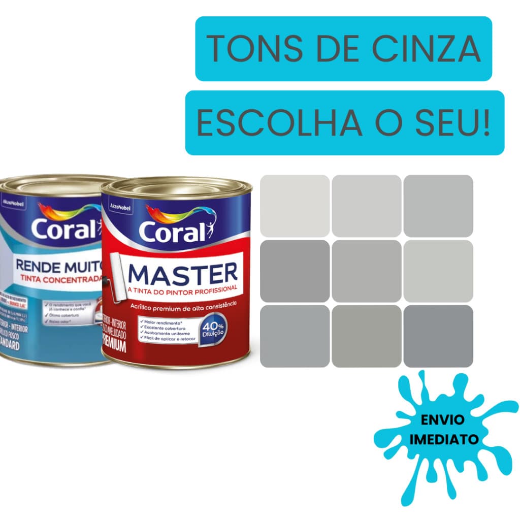Tinta Cinza Para Parede Concentrada Coral Rende Muito 800ml - Escolha Sua Cor!