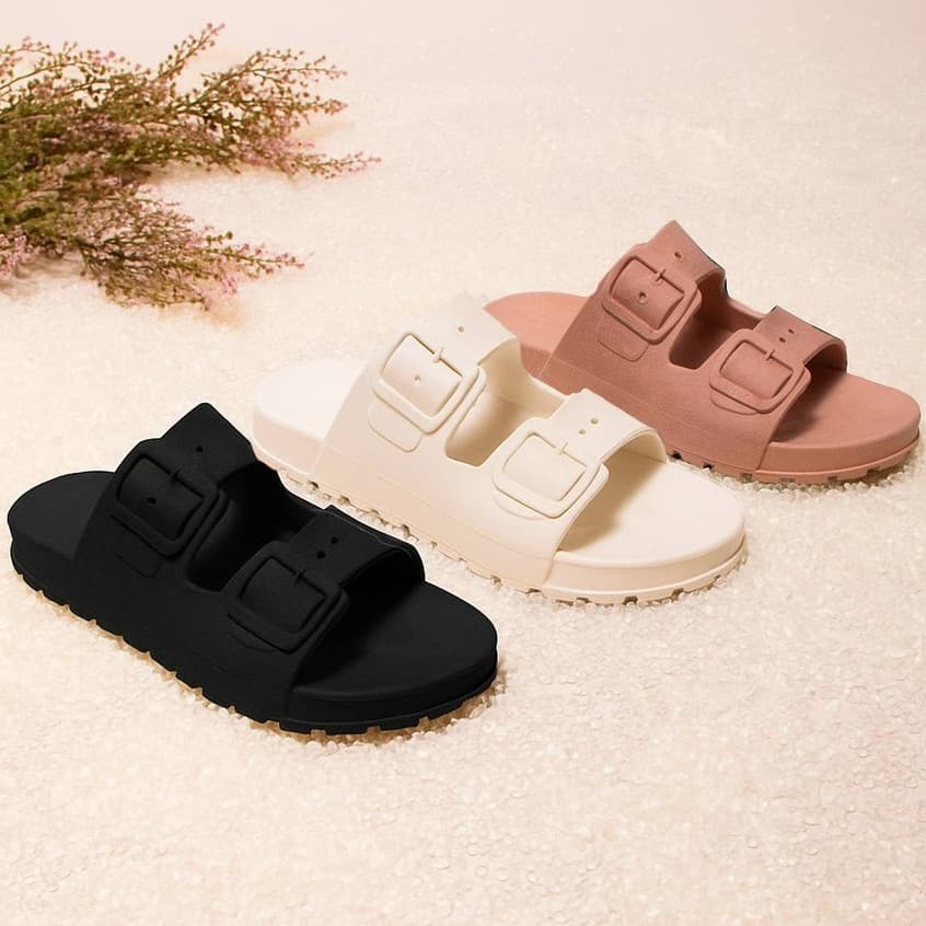 Kit 3 Sandálias Birken Plana Feminina Salto Baixo Sandálias Rasteirinhas