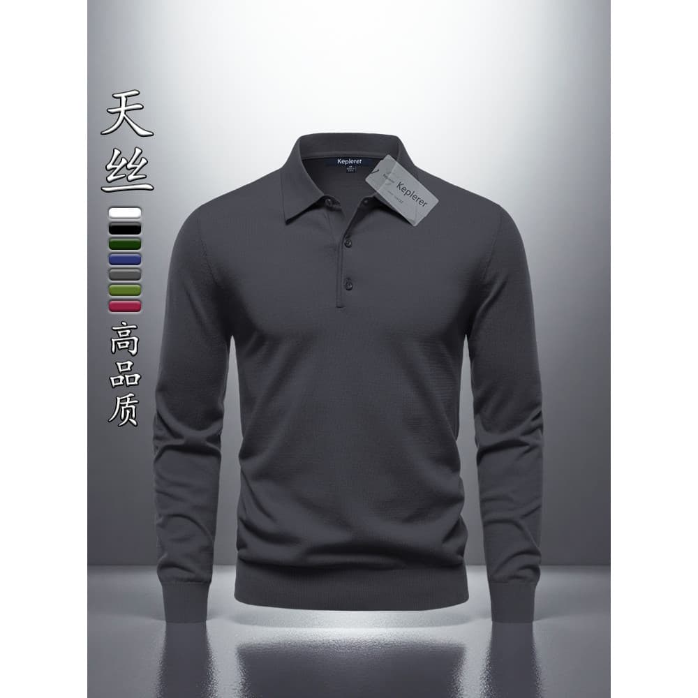 2025 novo estilo primavera outono camisa Polo masculina de manga comprida camisola Lyocell Drape bom negócio roupas masc