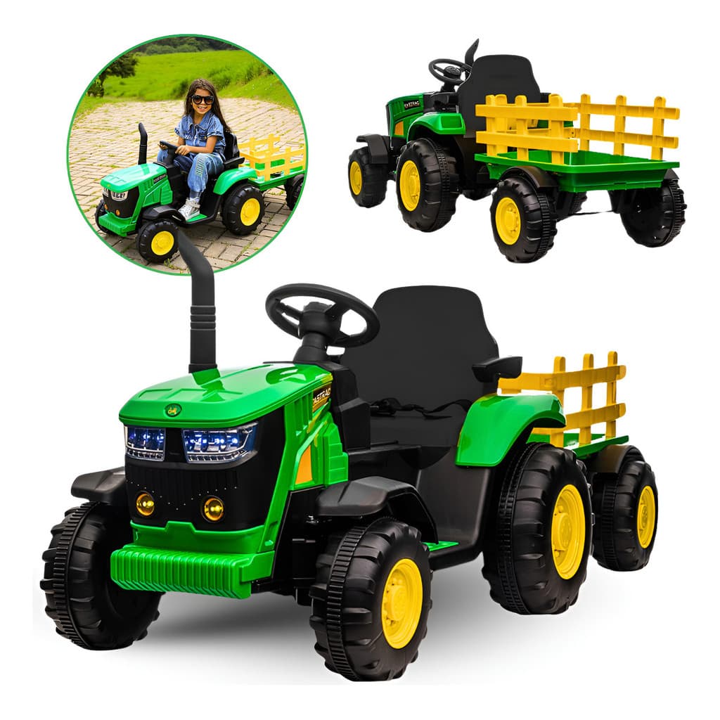 Trator Elétrico Infantil Verde Carro Caminhonete De Brinquedo Zippy Toys Cor Verde e Amarelo 127/220V