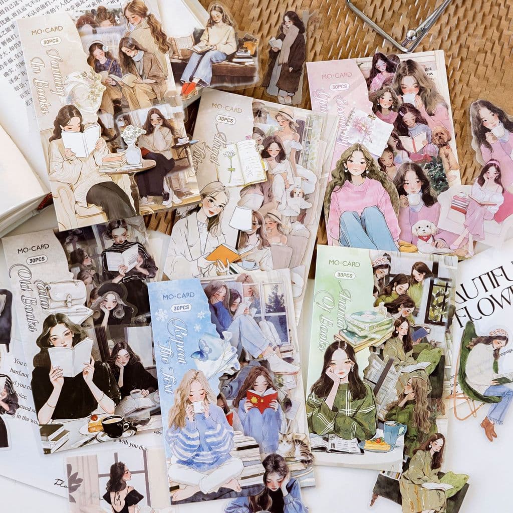Journamm 30 Pçs Scrapbook Adesivos Vintage Elegante Leitura Literária Menina Scrapbooking Lixo Diário Artesanato Decoraç