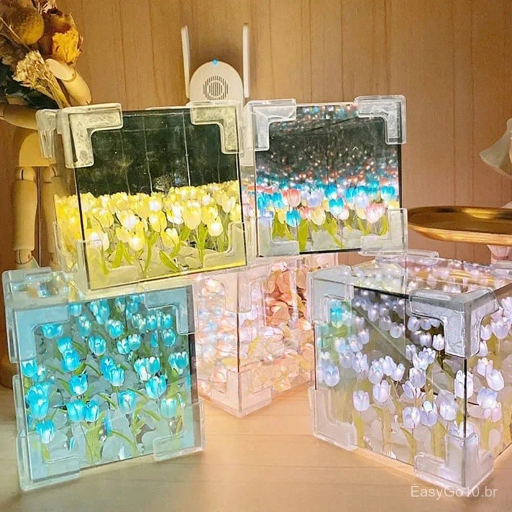 Lâmpada Noturna Criativa Diy Tulipa Flor Mar Cubo Tridimensional Pequeno Pacote De Material Para Casal Namorada Presente